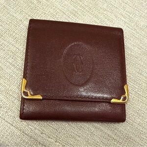 CARTIER Burgundy Leather Coin Wallet with Gold Accents